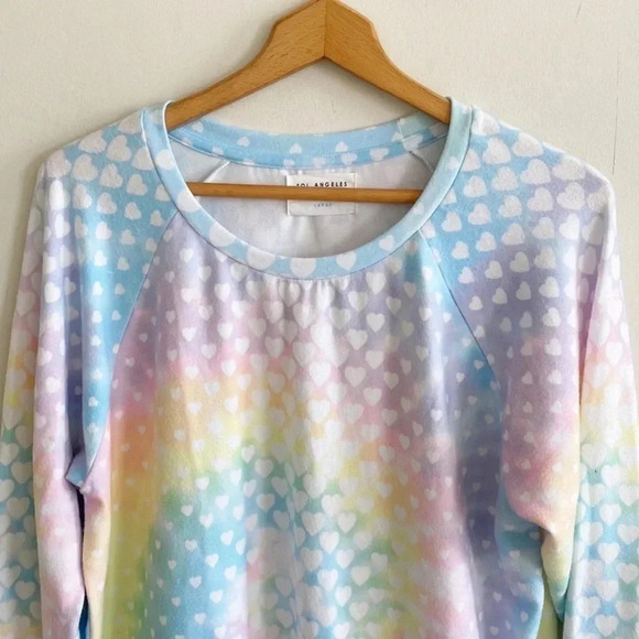 Anthro SOL Angeles heart print tie dye knit cozy soft pullover sweatshirt - Picture 3 of 7